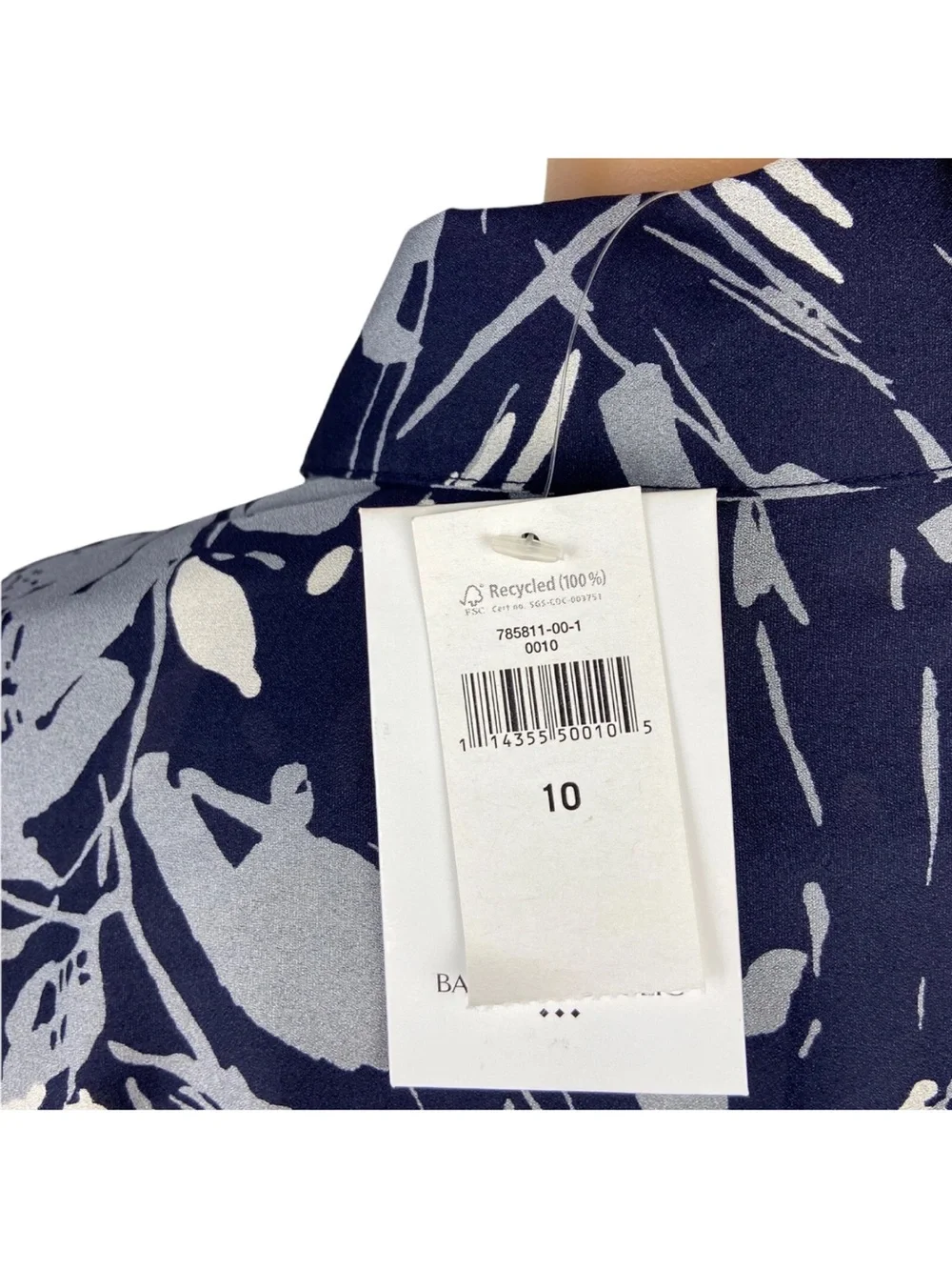 Banana Republic Navy Blue Gray Floral Shirt Dress Roll Tab Sleeve Size 10 NWT
